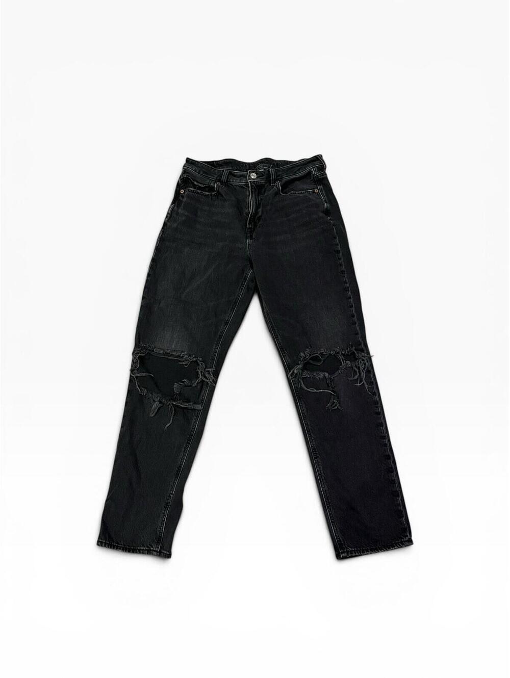 American Eagle Mom Jeans Size 8 Black Denim Distressed